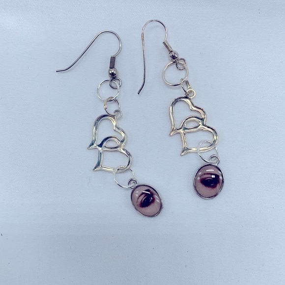Hearts & Eye Earrings Upcycled Vintage - Picture 4 of 4